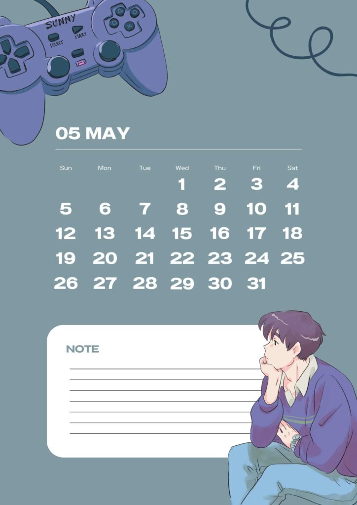 gaming fun free printable may calendar