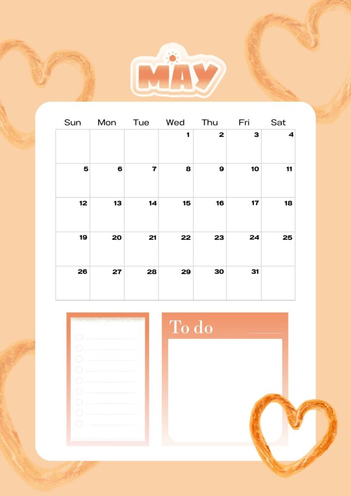orange printable may calendar