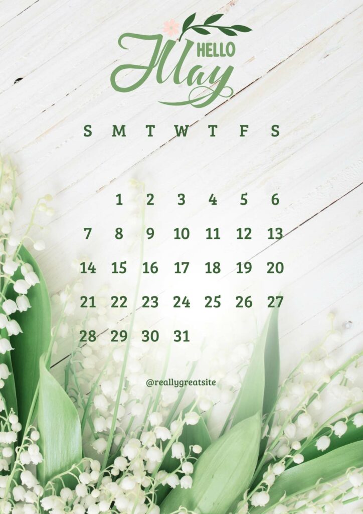 green flowers lilly printable may calendar