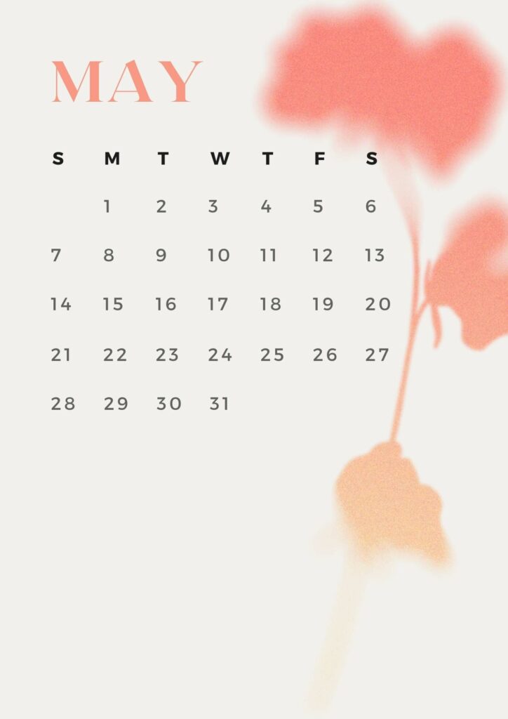 beige and orange flower printable may calendar
