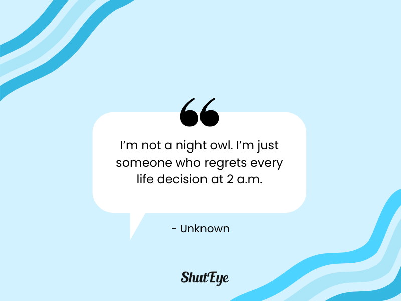 I'm not a night owl. I'm just someone who regrets every life decision at 2 am - funny sleep quotes